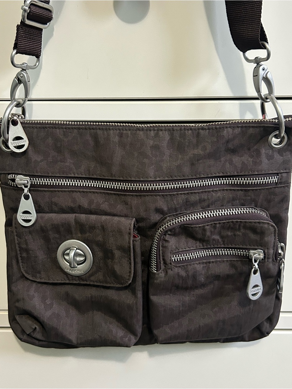 Baggallini Dark Brown Crossbody with Multiple Zip Pockets
